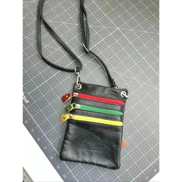 Red Gold Green Rasta Crossbody Bag with Multi-Zipper Design - Picture 2 of 8
